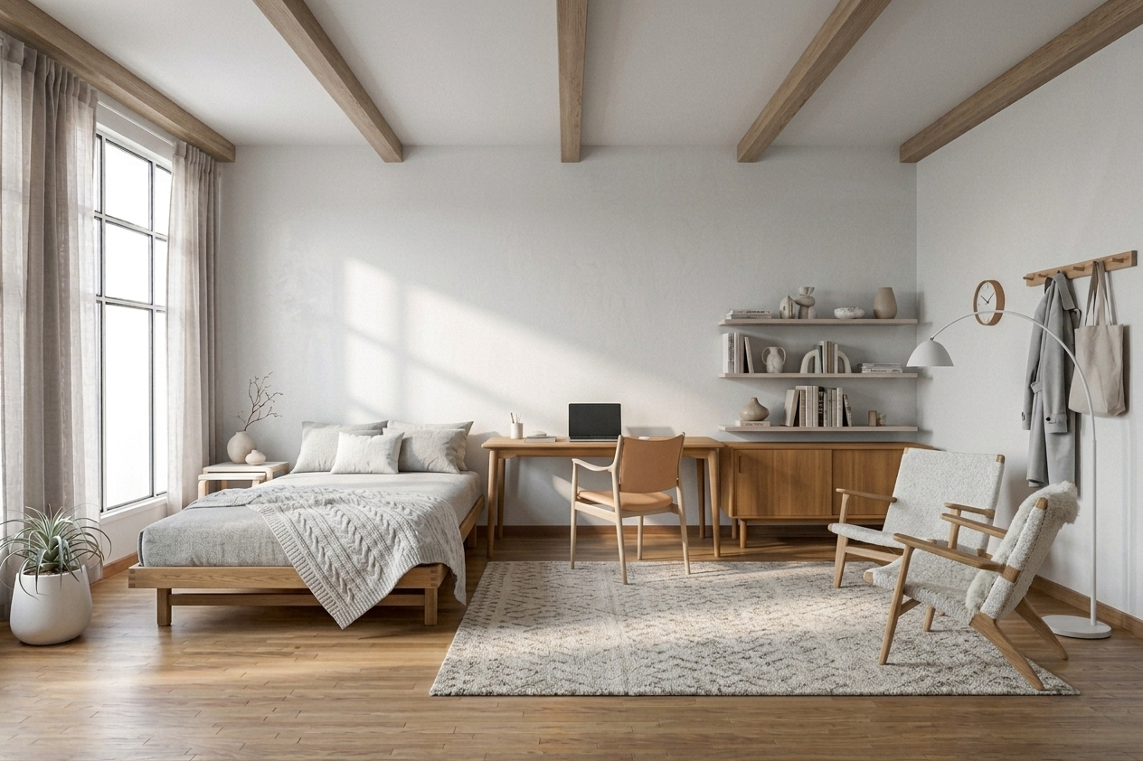Habitación amueblada estilo nórdico